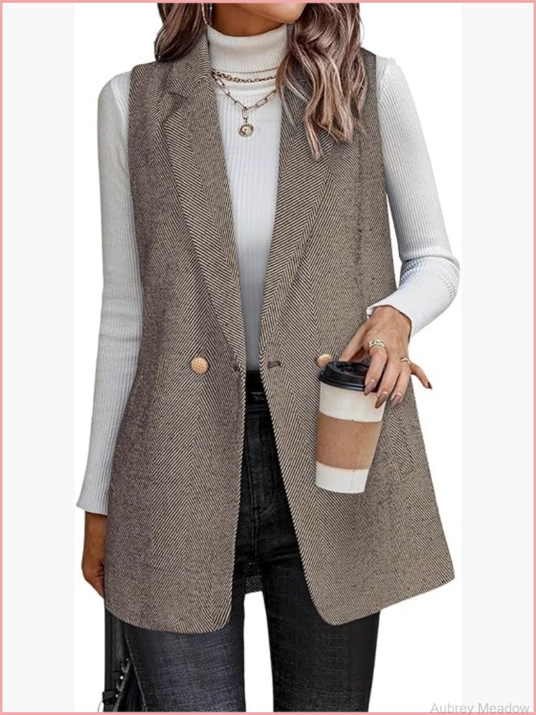 Sleeveless Blazer Cardigan Vest With Pockets